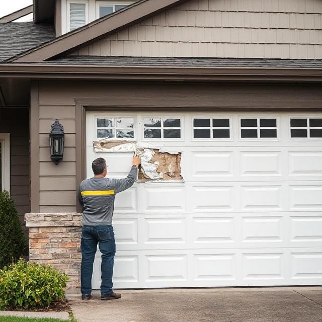 Garage Door Panel Repair in Culver City – Damaged Door Inspection Homeowner inspecting damaged garage door panel in Culver City CA